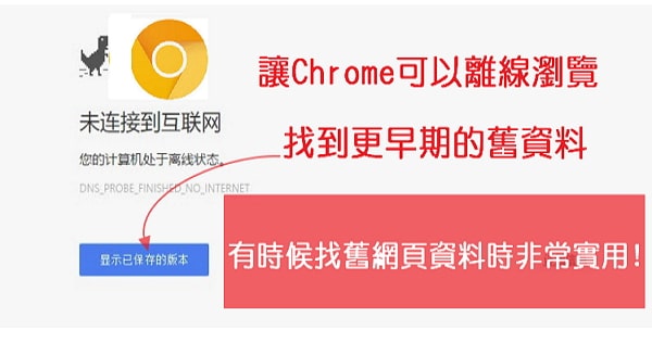 讓PC版的Chrome可以離線瀏覽(打開此功能),有時候找舊網頁資料時非常實用!