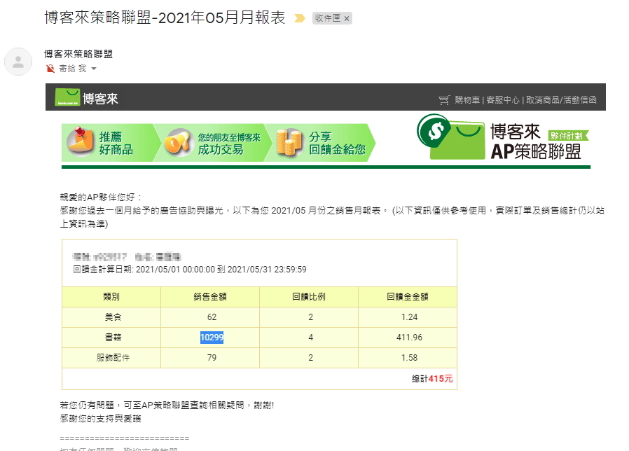 【部落格經營】五月份博客來聯盟行銷報表之心得想法