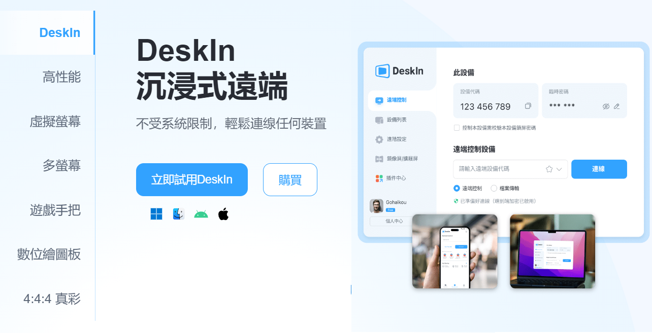 DeskIn是一款不輸Teamview與Anydesk的遠端程式，有2個滿創新的功能!